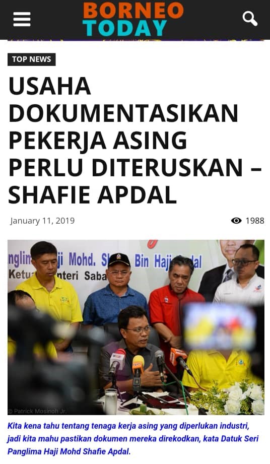 Sabah Chief Minister, Datuk Seri Panglima Haji Mohd Shafie Apdal Visit Keningau in January 2019